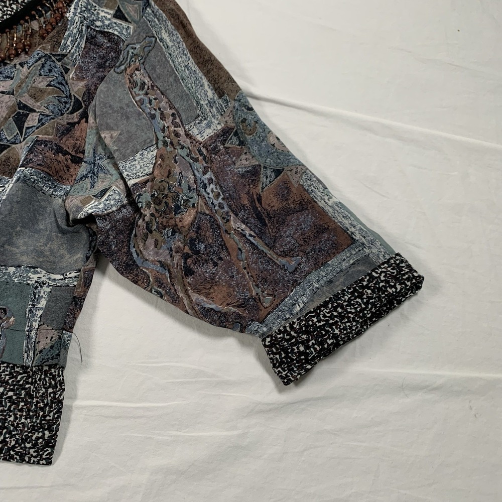 Vintage Platinum by Dorothy Schoelen Beaded Giraffe Print 100% Rayon Blouse Sz P - Picture 11 of 11